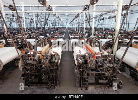 The weaving shed at Queen Street Mill in Lancashire, a preserved steam powered textile mill. Stock Photo