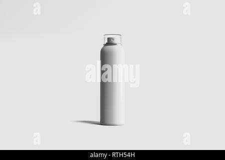 White blank Spray Bottles Mock up, cosmetic package.Blank template of white deodorant Bottle Can mock up. 3D rendering. Stock Photo