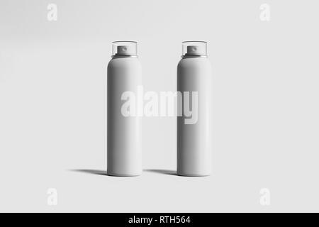 White blank Spray Bottles Mock up, cosmetic package.Blank template of white deodorant Bottle Can mock up. 3D rendering. Stock Photo