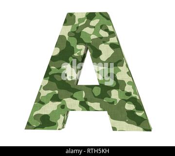 Camouflage letter. Capital Letter - A isolated on white background. 3D render Illustration Stock Photo