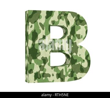 Camouflage letter. Capital Letter - B isolated on white background. 3D render Illustration Stock Photo