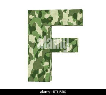 Camouflage letter. Capital Letter - F isolated on white background. 3D render Illustration Stock Photo