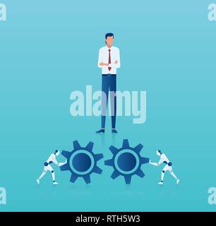 Vector of a businessman managing new technology process implementation in corporate business Stock Vector