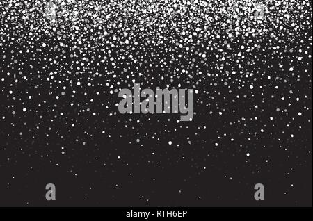 Vector of a white powder coming down, isolated on black, dark background. Abstract design of falling dust cloud. Stock Vector