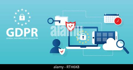 Vector concept for general data protection regulation in EU law on data privacy Stock Vector