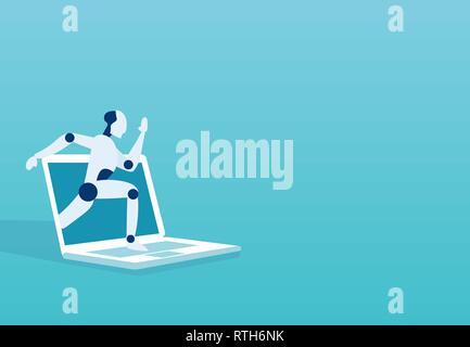 Breakthrough. Vector of a robot breaking surface of a laptop monitor. Stock Vector