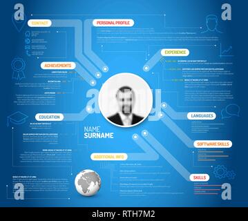 Vector original minimalist cv resume template - creative blue print version Stock Vector