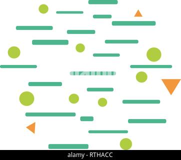 dynamic green vertical lines light green circles orange triangles on white background Stock Vector