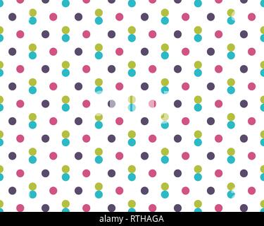 Dirty colored dots on white background. Purple, blue, yellow festive pattern round shape. Stock Vector