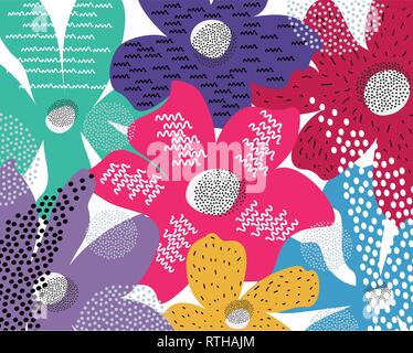 Bright colors bright colors vector pattern Doodle art header with different shapes and textures Stock Vector