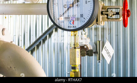 The premises of the oil plant, Krasnodar, Russia - February 21, 2017: Manometer, Equipment for primary oil refining. Stock Photo