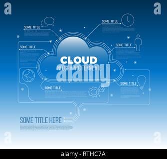 Vector Infographic template made from lines and icons with cloud storage / computing - blue sky version Stock Vector
