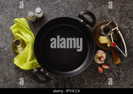 non-stick frying pan on the table. cooking food Stock Photo