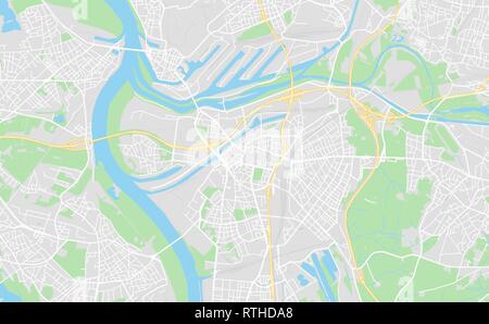 Duisburg, Germany printable street map in classic style colors with all relevant motorways, roads and railways. Use this map for any kind of digital i Stock Vector