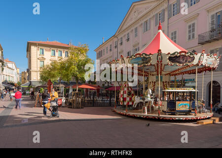 Street view in Menton old town, is a small seaside city on French Riviera Stock Photo