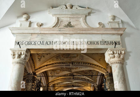 the chapel of bones is part of the Royal Church of St. Francis in Evora Stock Photo