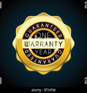 one year warranty golden badge. Guarantee label Stock Vector