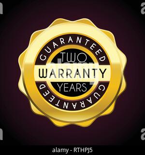 two years warranty golden badge. Guarantee label Stock Vector