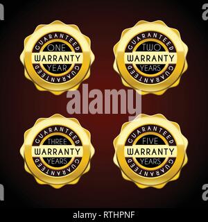 one year to five years warranty golden badges set. Guarantee labels Stock Vector