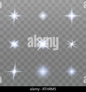 Set of various flare elements. Vector illustration with light effects for design. Stock Vector