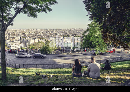 Paris, France - May 8, 2018: Cityscape of Paris view from Montmartre hill Stock Photo