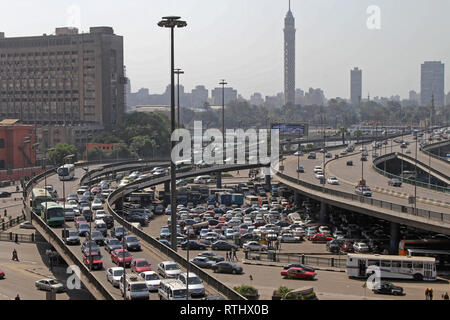 Cairo, Egypt - March 03, 2010: Traffic Jam Transportation Collapse at Main Intersection in Cairo, Egypt. Stock Photo