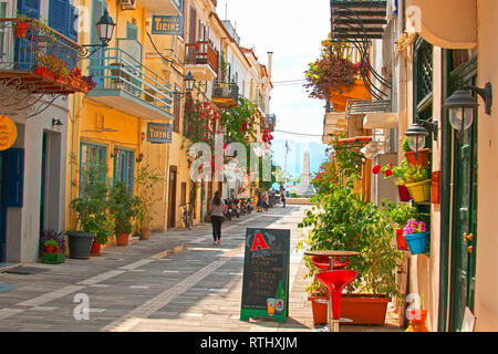 Traditional stoned pavement in Nafplio, Argolida, Greece Stock Photo