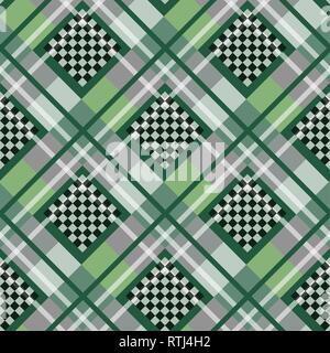 Green Serenity White Diamond tartan with Chessboard Background Vector Illustration eps10 Stock Vector