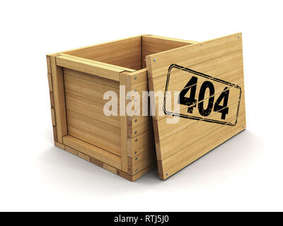 Wooden crate with 404. Image with clipping path Stock Photo