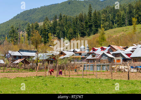 Mountain village, Pahalgam, Jammu and Kashmir, India Stock Photo