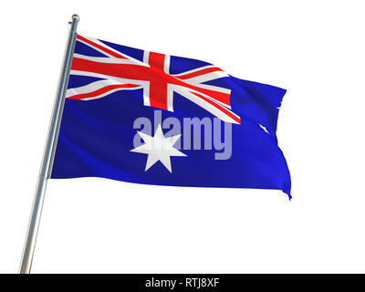Heard Island and Mcdonald Islands National Flag waving in the wind, isolated white background. High Definition Stock Photo