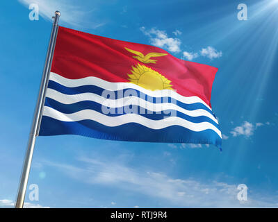 Waving flag of Kiribati on flagpole with sky background. Template for ...