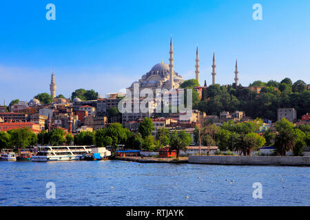 View of the shores of Golden Horn from the ferry, Bosphorus, Istanbul, Turkey Stock Photo