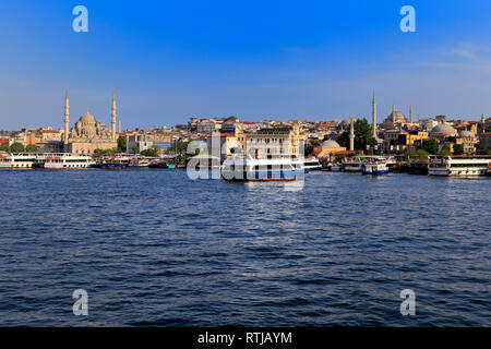 View of the shores of Golden Horn from the ferry, Bosphorus, Istanbul, Turkey Stock Photo