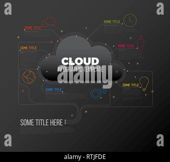 Vector Infographic report template made from lines and icons with cloud storage - dark version Stock Vector