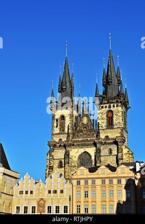 Tyn church on the Old Townhouse Square in Prague, Czech Republic Stock Photo