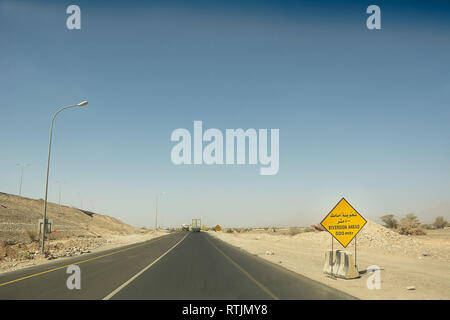 Detection warning sign for work on the Omani road network Stock Photo
