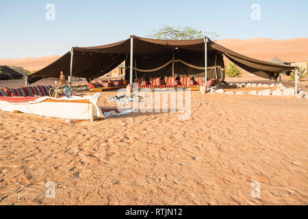 Bedouin tent in the Wahiba Sand Desert in the morning (Oman) Stock Photo