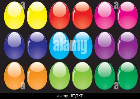 Set of decorative easter eggs isolsted on black, vector illustration Stock Vector