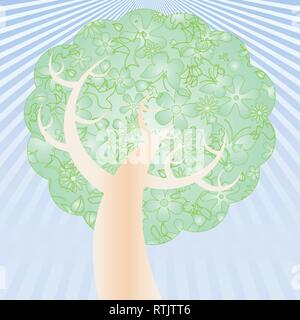 Tree made from flovers, birds, butterflies and leaves, vector illustration Stock Vector