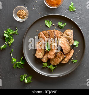 Fresh meat beef sliced and pork chops herb spices rosemary on wooden cutting  board background - Raw beef steak 4951330 Stock Photo at Vecteezy