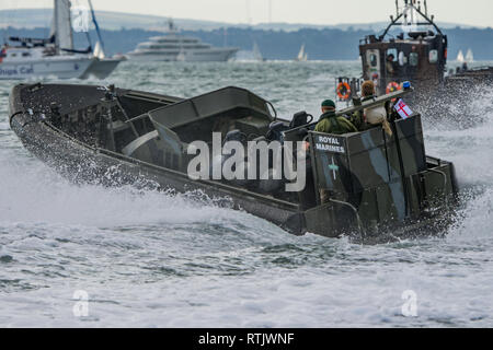 Royal Marines offshore raiding craft (ORC) at speed to provide maritime security to the America's Cup World Series races at Portsmouth, UK on 25/7/15. Stock Photo