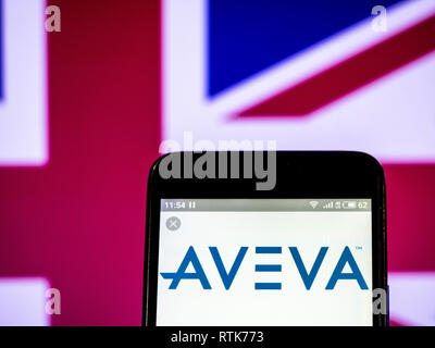 Kiev, Ukraine. 28th Feb, 2019. AVEVA Software company logo seen displayed on a smart phone. Credit: Igor Golovniov/SOPA Images/ZUMA Wire/Alamy Live News Stock Photo