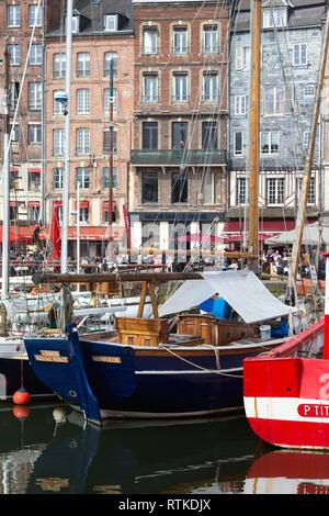 HONFLEUR, FRANCE - APRIL 8, 2018: view of the bay and the embankment  in the famous French city Honfleur. Normandy, France Stock Photo