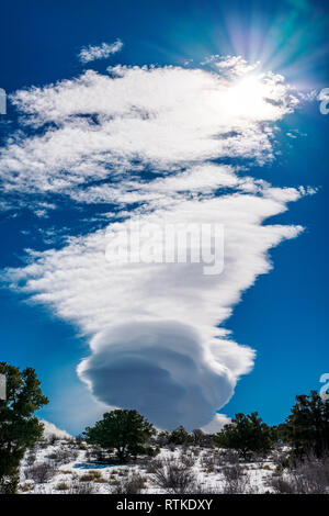 Lenticular cloud formations against cobalt blue sky; central Colorado; USA Stock Photo