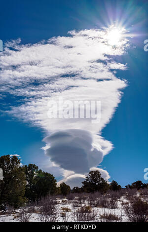 Lenticular cloud formations against cobalt blue sky; central Colorado; USA Stock Photo