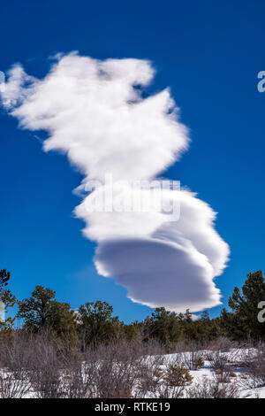 Lenticular cloud formations against cobalt blue sky; central Colorado; USA Stock Photo