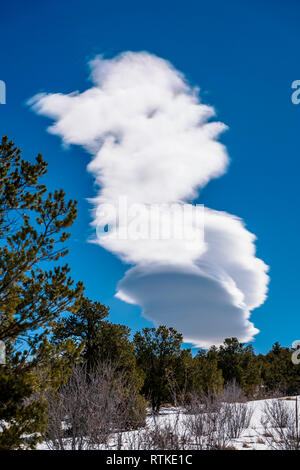 Lenticular cloud formations against cobalt blue sky; central Colorado; USA Stock Photo