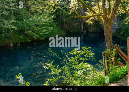 Krupajsko Vrelo beautiful thermal water spring in Serbia near Zagubica, with watefals, unbelievable ecological oasis with caves,  Krupaj Springs Stock Photo