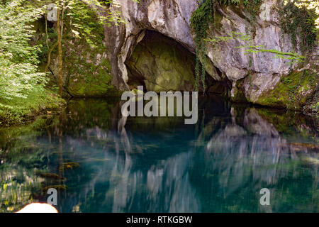 Krupajsko Vrelo beautiful thermal water spring in Serbia near Zagubica, with watefals, unbelievable ecological oasis with caves,  Krupaj Springs Stock Photo